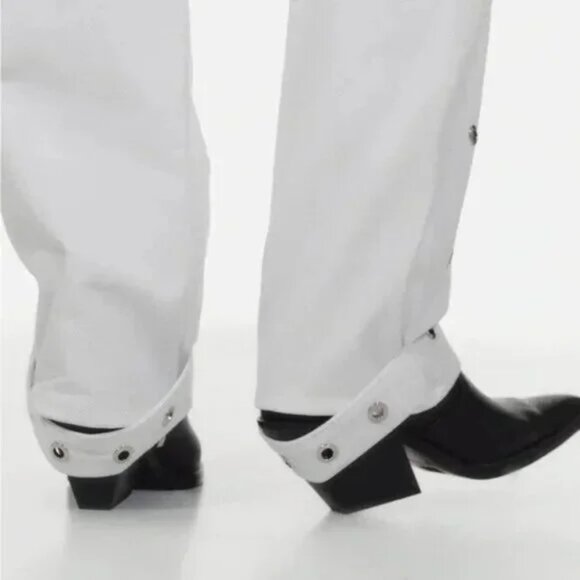 Chakshyn Designer Grommet Silver/White Straight Leg Pants 100% Cotton - Picture 6 of 8